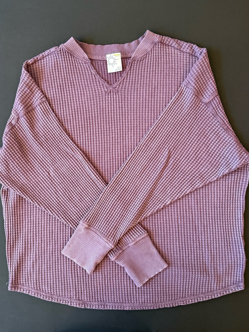 Aerie Waffle Notch Neck Long Sleeve